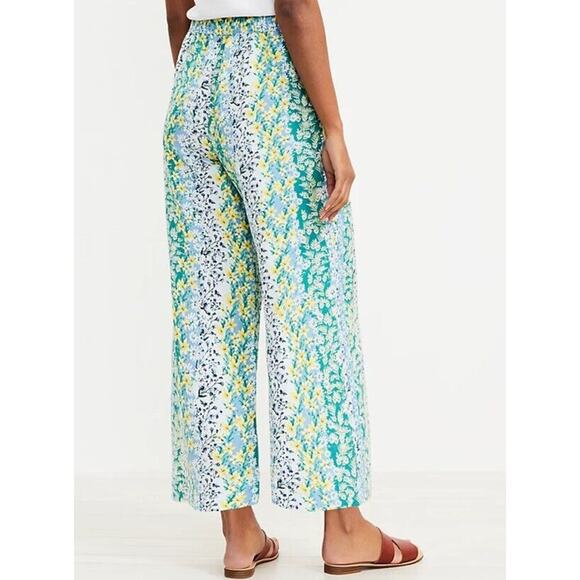 Loft Pants Women's Medium Linen Wide Leg Crop Floral Green Blue Allure Azul - Picture 4 of 10